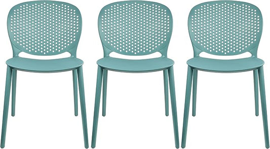 2xhome Set of 3 Patio Dining Chairs | Modern Stackable Outdoor Pool Side Chair | Weather Resistant Plastic for Yard, Porch, Balcony, Kitchen, Teal