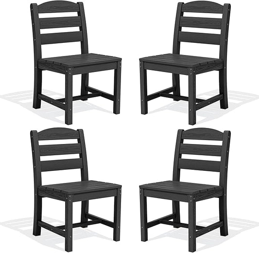 SERWALL Outdoor Dining Chairs Set of 4, All-Weather HDPE Patio Chair with 19.7" Widened Seat, for Backyard, Garden, Black