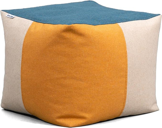 Big Joe Square Ottoman Weatherproof Bean Bag Footrest, Sunset Block Intertwist, Weather Resistant UV-Protected Fabric, 2 feet