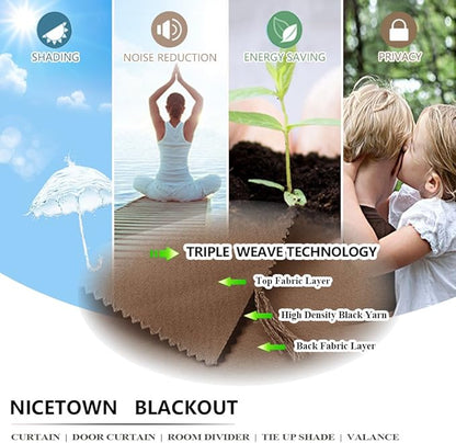 NICETOWN Outdoor Curtain for Patio Waterproof, Thermal Insulated Top and Bottom Grommets Blackout Indoor Outdoor Drape, Windproof and Keep Privacy for Pergola (1 Panel, W52 x L95 inch, Tan-Khaki)