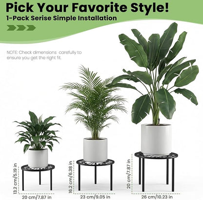 TOSKING Heavy Duty Metal Plant Stand - 7.9-inch Decorative Round Plant Stand, Adjustable Leveling Feet & Rust-Resistant Finish for Indoor/Outdoor Use