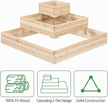 Yaheetech 3 Tier Wooden Raised Garden Bed 44.5'' L×44.5″ W×20.5″ H, Horticulture Open-Bottom Planter Raised Garden Bed for Flowers/Herbs/Vegetables Planter Flower Box