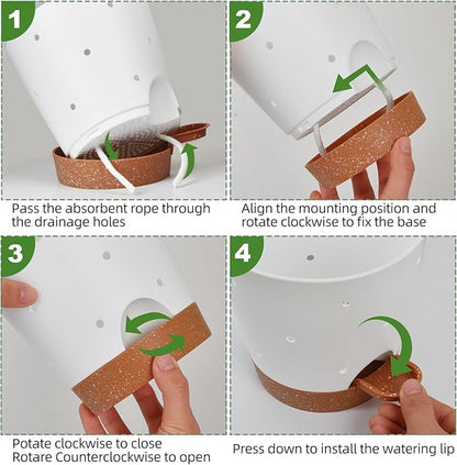 Orchid Pots with Holes, 6 Inch Self Watering Orchid Pot 2 Pack Plastic Plant Pots for Orchid, Flower (White+Brown)