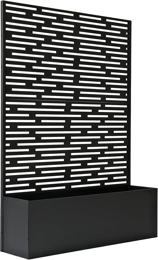 Oakland Living 6 ft. X 4 ft. Black Freestanding Metal Privacy Screen Room Divider with Flower Box