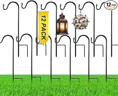 15inch 12 Pcs Adjustable Shepherds Hook for Outdoor Metal Rust Resistant Steel Shepard Hooks for Bird Stand Feeder Pole, Weddings Decor, Garden Plant Basket, Outside Hanging Solar Lights