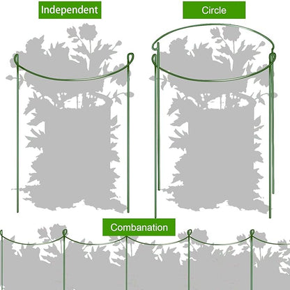 HiGift 8 Pack Plant Support Stakes, Half Round Metal Garden Plant Stake Indoor Peony Cages and Supports, Green Plant Support Ring Border for Tomato,Hydrangea,Flower Outdoor (10" Wide x 15.8" High)
