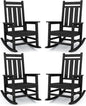 KINGYES Oversized Outdoor Rocking Chair Set of 4, All-Weather Patio Rocking Chairs for Porch, HDPE Outdoor Patio Rockers with High Back & Wide Seat for Garden, Lawn, Black