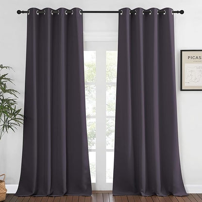 NICETOWN Blackout Curtains 120 inch Length for Sliding Glass Door, Grommet Thermal Insulated Room Darkening Sound Reducing Drapes for Room Divider, 1 Panel, W52 x L120, Greyish Purple