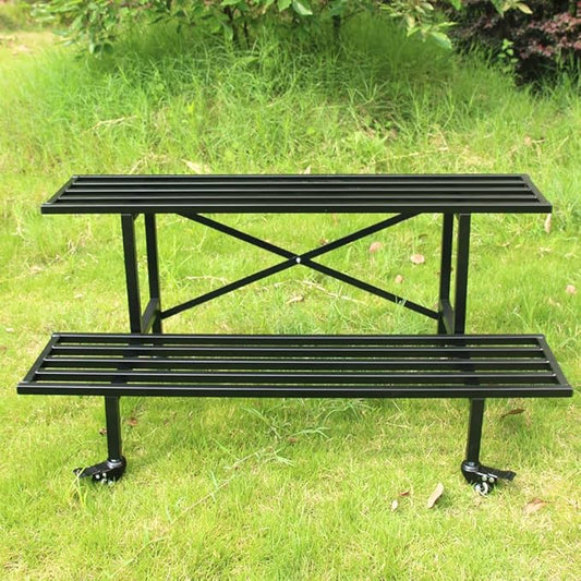 Zhongma 2 Tier Sturdy Metal Plant Stand with Wheels Heavy Duty Plant Holder for Home Indoor and Outdoor,L45.67 x W17.5 x H16.14 inch,440 LBS Capacity & Heavy Duty Construction