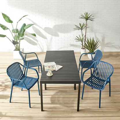Modern Stackable Outdoor & Indoor Plastic Dining Chairs Set, Armchairs Set, Weather-Resistant, Ideal for Patios, Cafes, and Home Use, Set of 4 (Blue)