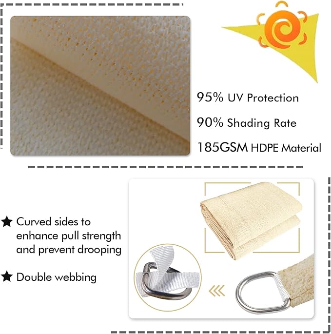 KANAGAWA 10'X13' Cream Custom Size Sun Shade Sail Rectangle UV Block Canopy Cover for Patio Backyard Lawn Garden Outdoor (Customized Available)