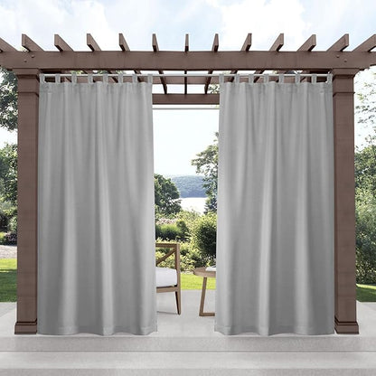 Exclusive Home Cabana Solid Indoor/Outdoor Light Filtering Hook-and-Loop Tab Top Curtain Panel Pair, 54"x144", Cloud Grey