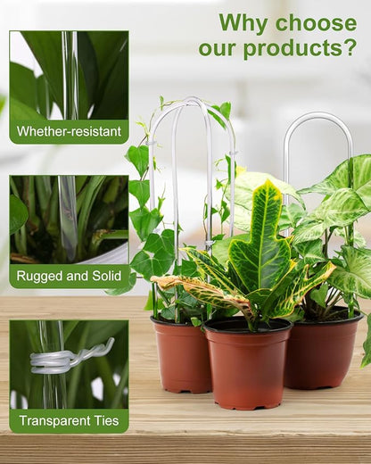 3 Pack Larger Acrylic U-Shaped Hoya Trellis, 16 Inch Indoor Climbing Plant Trellis for Plants Support with 15 Ties, Small Garden Trellis Houseplant Accessory for Potted Ivy Outdoor