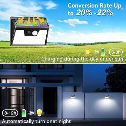 Peasur Solar Lights Outdoor Motion Sensor, 140 LED Solar Powered Fence Light Waterproof, 3 Modes Security Wall Lighting for Outside Deck Yard
