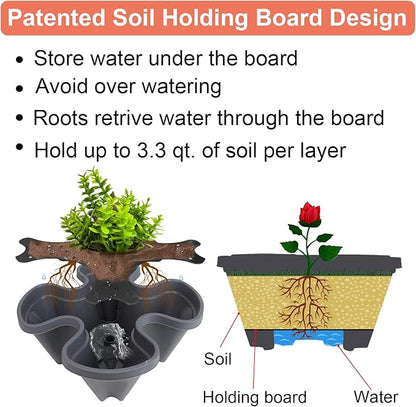 DUNCHATY Stackable Planter, Vertical Garden Planter with Wheels and Tools, Self Watering Strawberry Planter Indoor/Outdoor 7 Tier Herb Planter Pots for Growing Vegetables and Succulents, Dark Gray