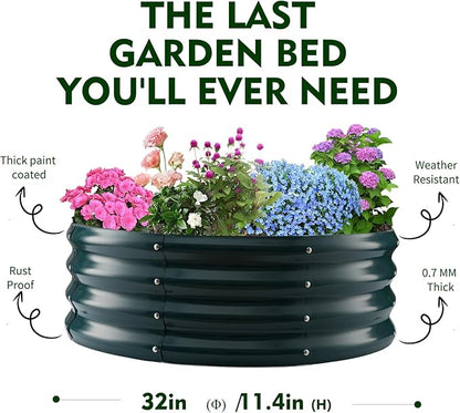 Galvanized Raised Garden Beds for Gardening - 2.7x2.7x1ft Round Metal Planter Boxes Above Ground Outdoor for Vegetables,Flowers,Herbs, Garden Container Green