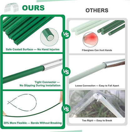Greenhouse Hoops Grow Tunnel, 6 Sets of 8FT Long Garden Hoops for Raised Beds, Rust-Free Fiberglass Support Hoops Frame for Garden Netting, DIY Plant Support Garden Stakes for Row Cover, 36 Pcs