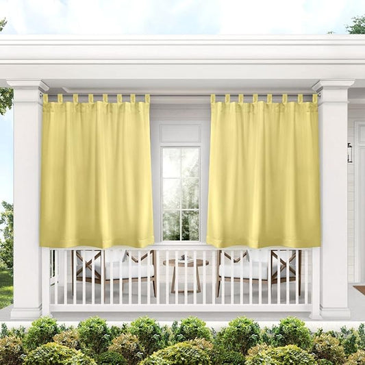 Exclusive Home Cabana Solid Indoor/Outdoor Light Filtering Hook-and-Loop Tab Top Curtain Panel Pair, 54"x63", Sundress