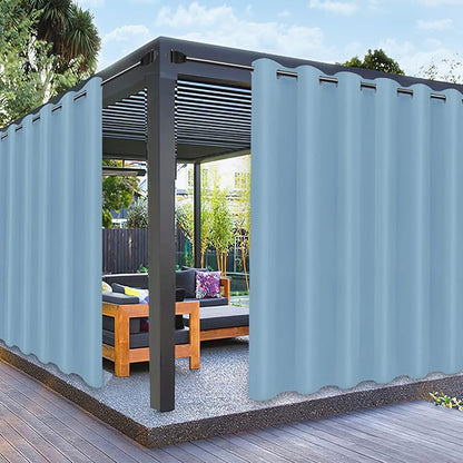 PureFit Outdoor Curtains for Patio Waterproof Weatherproof, UV Resistant Outside Curtains for Gazebo, Front Porch, Pergola, Sun Blocking Privacy Curtain, 100W x 84L inch, 1 Panel, Sky Blue