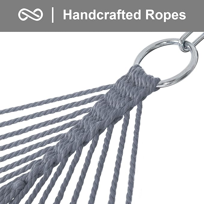 SUNCREAT Double Outdoor Hammock, Polyester Rope Hammock with Strong Spreader bar, Gray
