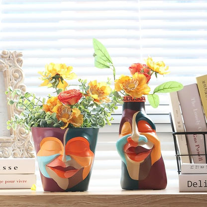 GUGUGO Abstract Rainbow Head Planter, Unique Face Plant Pot with Drainage, Cute Eclectic Flower Planters Pots for Indoor & Outdoor Plants, Colorful Funny Room Decor