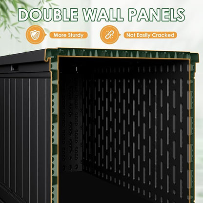 Devoko 260 Gallon Double-Wall Deck Box with Divider, Side Handles, Resin Outdoor Large Storage Box Waterproof and Lockable for Patio Furniture, Garden, Pool (Black, 260 Gallon)