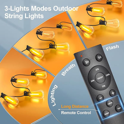 Outdoor String Led Patio Lights - 200Ft 60M Outside Waterproof Light with Remote Dimmable ST38 Shatterproof Bulb Hanging Outdoor Electric Lighting for Backyard Yard Gazebo Porch Party