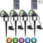 Christmas RGB Spot Lights with Timer, Halloween 10W 120V Color Changing Outdoor Metal Case Landscape SpotLights IP65 Waterproof Spotlight with Stake Stand for Yard Garden Lawn Patio, 4 Lights