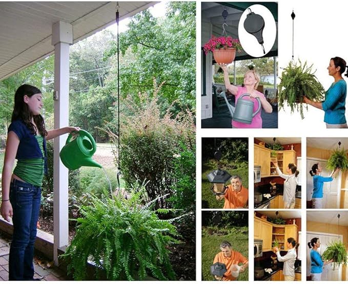 Pack Plant Hook Pulley, Retractable Plant Hanger Easy Reach Hanging Flower Basket for Garden Baskets Pots and Birds Feeder Hang High up and Pull Down to Water Or Feed (White 4Pack)