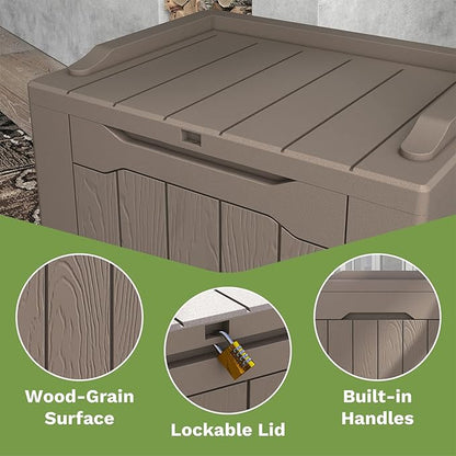 Patiowell 30 Gallon Resin Deck Box, Outdoor Storage Box for Patio Furniture, Deliveries, Pool Supplies,Waterproof and Lockable, Brown