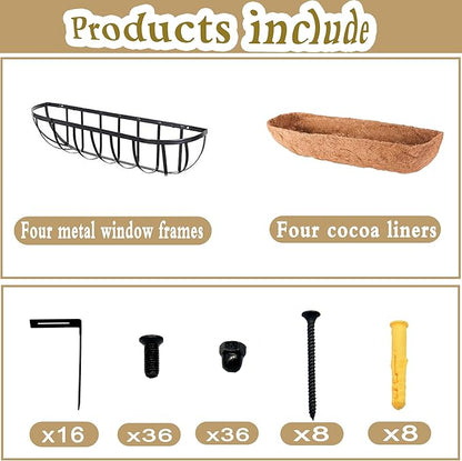 4pack 30-inch Window Sill Window Railing Planters with Cocoa Liner for Outdoor Balconies, Porches, Fences, Patio Railings