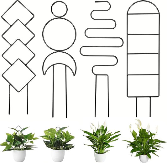 4 Pcs Mini Metal Trellis for Potted Plants, Climbing Support for Hoya Vines (Black)