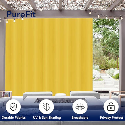 PureFit Outdoor Curtains for Patio Waterproof Weatherproof, UV Resistant Outside Curtains for Gazebo, Front Porch, Pergola, Sun Blocking Privacy Curtain, 120W x 84L inch, 1 Panel, Yellow