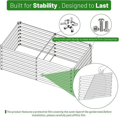 SnugNiture Galvanized Raised Garden Bed 8x4x2FT Outdoor Large Metal Planter Box Steel Kit for Planting Vegetables, Flowers, Beige White