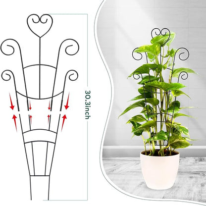 30 Inch Plant Trellis for Climbing Plants Indoor, Outdoor Metal Garden Trellis for Potted Plants, Houseplant Plant Support for Ivy Pothos Monstera Hoya Flower Vine Black Heart (Black-4pcs)