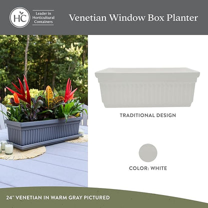 The HC Companies Venetian Window Planter Box w/Drain Plug - Long Planter Box for Windowsills, Balconies & More - Plastic Rectangular Outdoor Planters for Herbs & Flowers (18" White, Pack of 1)