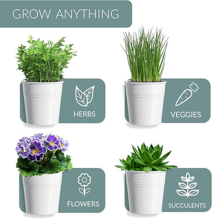 Barnyard Designs Indoor Herb Garden Planter Set with Tray, Metal Windowsill Plant Pots with Drainage for Outdoor or Indoor Plants, Set/3 (White)