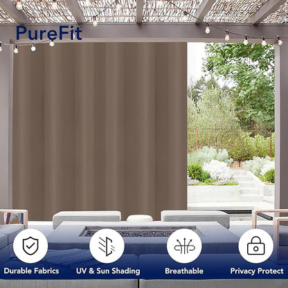 PureFit Outdoor Curtains for Patio Waterproof Weatherproof, UV Resistant Outside Curtains for Gazebo, Front Porch, Pergola, Sun Blocking Privacy Curtain, 100W x 84L inch, 1 Panel, Camel