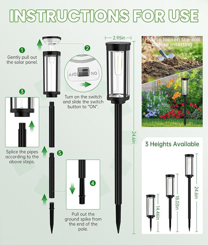 Bright Solar Lights Outdoor 6 Pack, Solar Pathway Lights Waterproof IP65, Auto On/Off Pathway Landscape Lighting, Long Lasting Outdoor Light for Walkway Path Garden Lawn Patio Decor Lighting