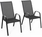 VINGLI Patio Chairs Set of 2 – Stackable Outdoor Dining Chairs with Comfortable Sling High Back Chairs and Armrests for Lawn, Poolside, Courtyard, Balcony, Garden, Black