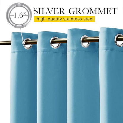 NICETOWN 2 Panels Weighted Outdoor Curtains for Patio Waterproof, Thermal Insulated Grommet & Back Tab on Top & Bottom Windproof Sun Blocking Draperies for Gazebo with Fixed Rope, Teal Blue, W66 x L84