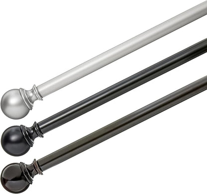 Amazon Basics Adjustable Curtain Rod for Windows, Round Finials, Easy Installation, Sturdy, 1-Inch Rod, 36" to 72", Black, 2-Pack