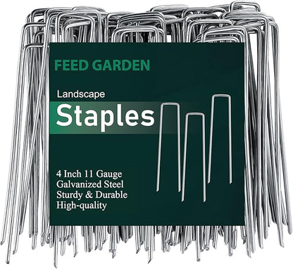 FEED GARDEN 4 Inch 25 Pack Galvanized Landscape Staples 11 Gauge Anti-Rust Garden Stakes Landscaping Fabric SOD Pins Yard Stakes for Weed Barrier Fabric