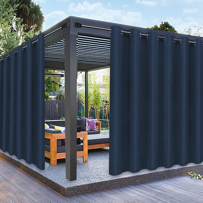 PureFit Outdoor Curtains for Patio Waterproof Weatherproof, UV Resistant Outside Curtains for Gazebo, Front Porch, Pergola, Sun Blocking Privacy Curtain, 100W x 108L inch, 1 Panel, Navy Blue