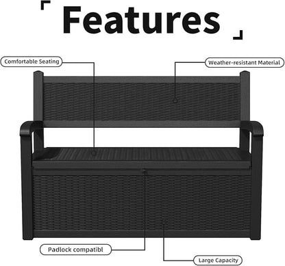 EasyUp 80 Gallon Outdoor Storage Bench Lockable Deck Box Outdoor Storage Box Waterproof for Patio,Garden,and Porch – Perfect for Storing Garden Tools and Cushions(Black)