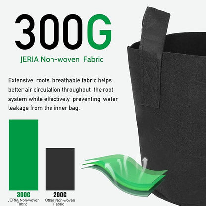 JERIA 12-Pack 7 Gallon Grow Bags, 300G Thickened Nonwoven Garden Pots,Heavy Duty Fabric Pots with Reinforced Handles