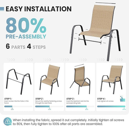 Patio Dining Chair Set of 6, Outdoor Stackable Dining Chairs High Back for All Weather, Patio Furniture for Backyard, Porch, Garden, Pool Deck (Brown)