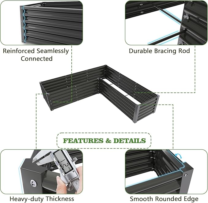 A ANLEOLIFE 8-Pack 6X3X1.5ft & 74x74x18 in Deep Root Galvanized Raised Garden Beds Outdoor for Planting Vegetables Flowers Herb, Quartz Grey