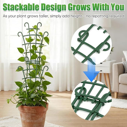 6PCS Plant Support Stakes, Stackable Plant Trellis for Indoor Climbing Plants, Small Plastic Support for Pothos & Hoya Houseplants Flower Plant Support, Potted Plant Trellis for Houseplants