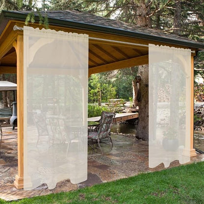 SpaceDresser Waterproof Outdoor Sheer Curtains for Patio - 4 Panels Rod Pocket Indoor Voile Sheer Curtain for Living Room,52W x 96L inch, Ivory